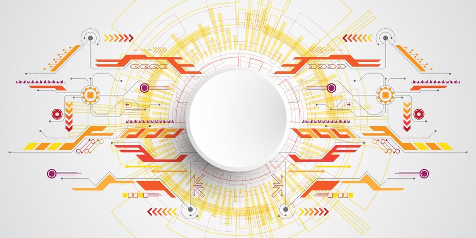 Colorful tech background with orange and yellow circuits vector