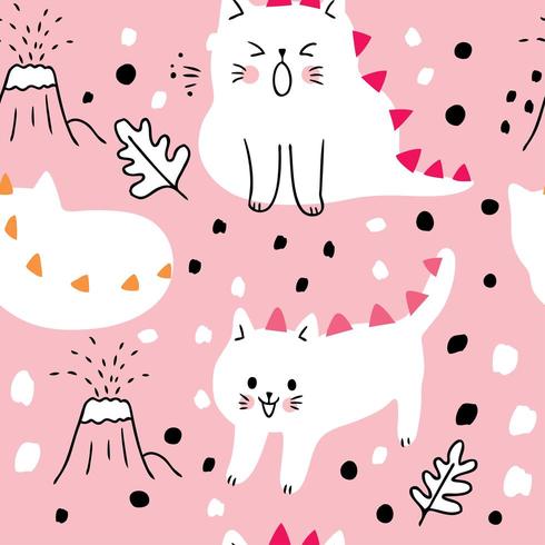 Cartoon cute dinosaur cat seamless pattern  vector