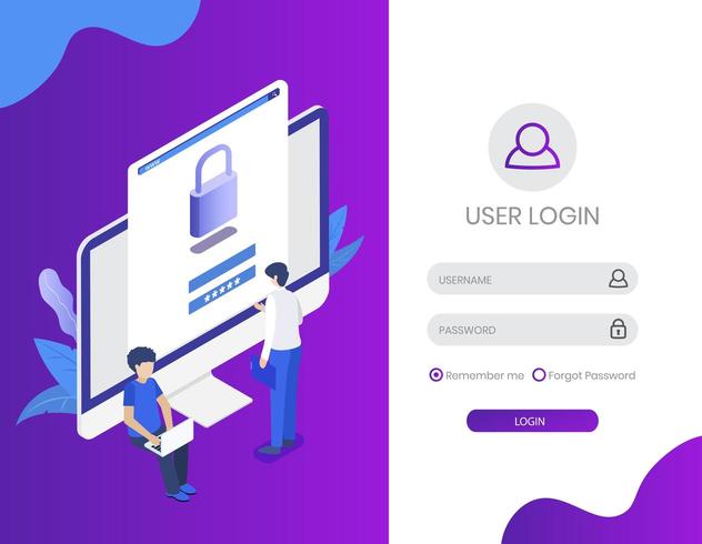 Isometric user login landing page  vector