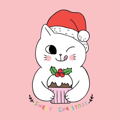 Dibujos animados lindo gato de Navidad comiendo cupcake 680393 Vector en  Vecteezy