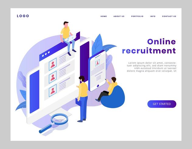 Isometric online recruitment landing page vector