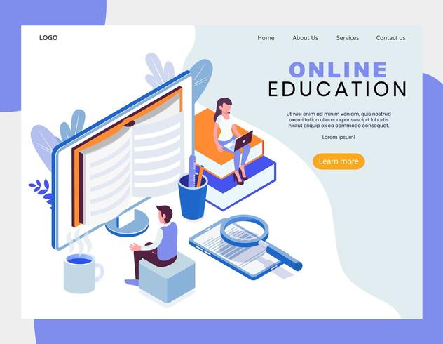 Online education isometric design vector