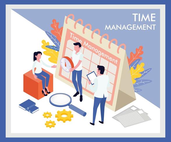 Isometric time management landing page template  vector