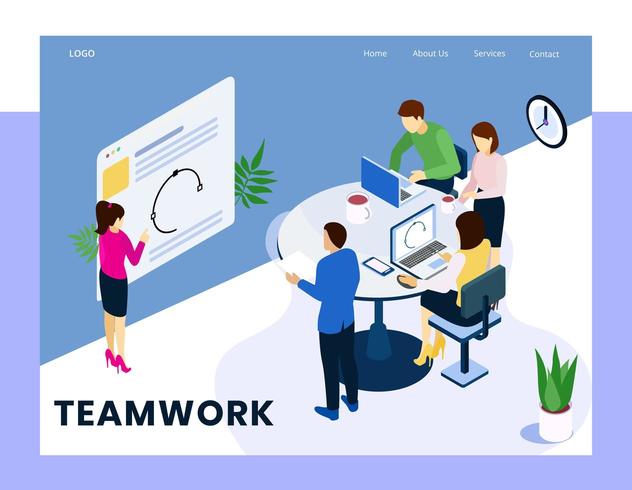 Isometric corporate teamwork concept  vector