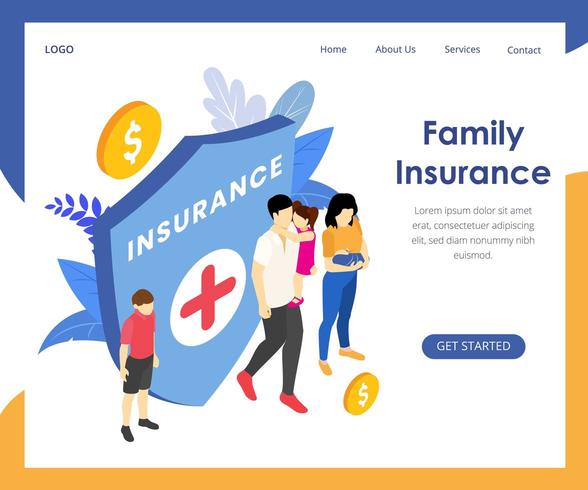 Isometric health insurance landing page vector