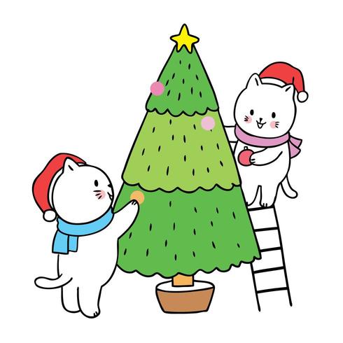 Dibujos animados lindo Navidad, gatos marco árbol de Navidad vector