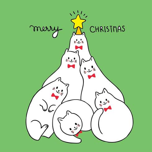 Cartoon cute Christmas, Cats frame christmas tree vector. vector