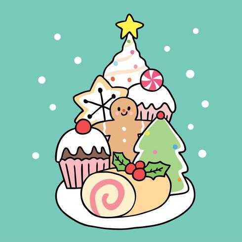 Dibujos animados lindo postre dulce de Navidad vector