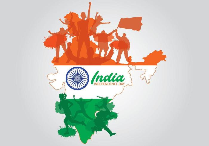 India map with silhouettes of people for Indian independence day vector