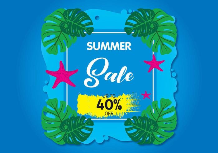 Summer Sale image with leaves and starfish vector