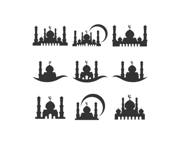 Mosque silhouette icon set vector
