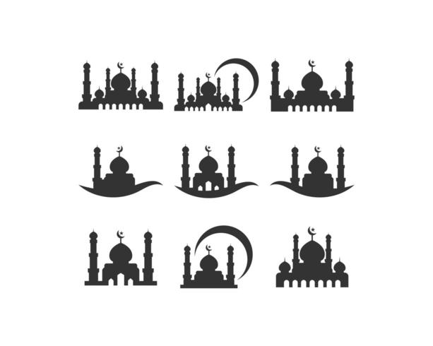 Mosque silhouette icon set vector