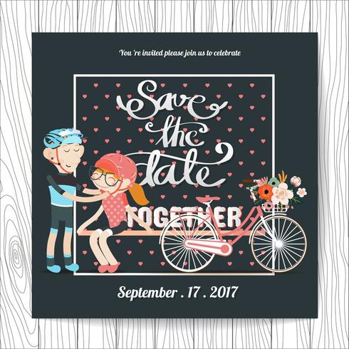 Invitación de boda con una pareja de ciclistas vector