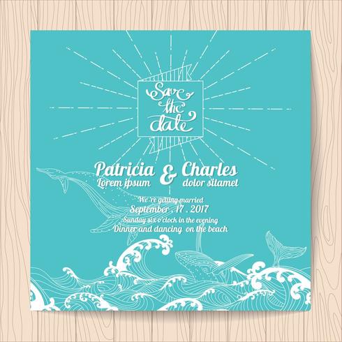 Wedding invitation card with ocean theme vector