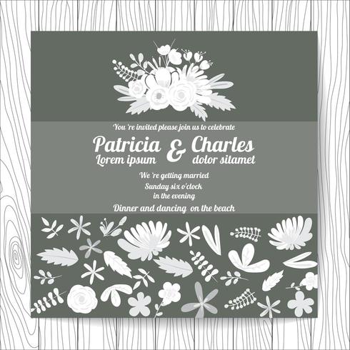 Tarjeta de invitación de boda estilo doodle con flores. vector