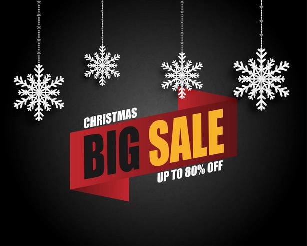 Christmas sale banner with hanging snow flakes  vector