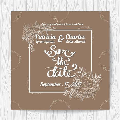 Invitación de boda con marco y flores. vector