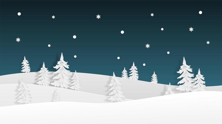 Winter landscape view  background in paper cut style vector