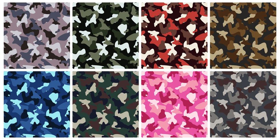 Set of camouflage clothing army seamless pattern vector