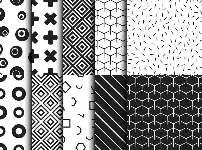 Set of trendy various geometric seamless pattern vector