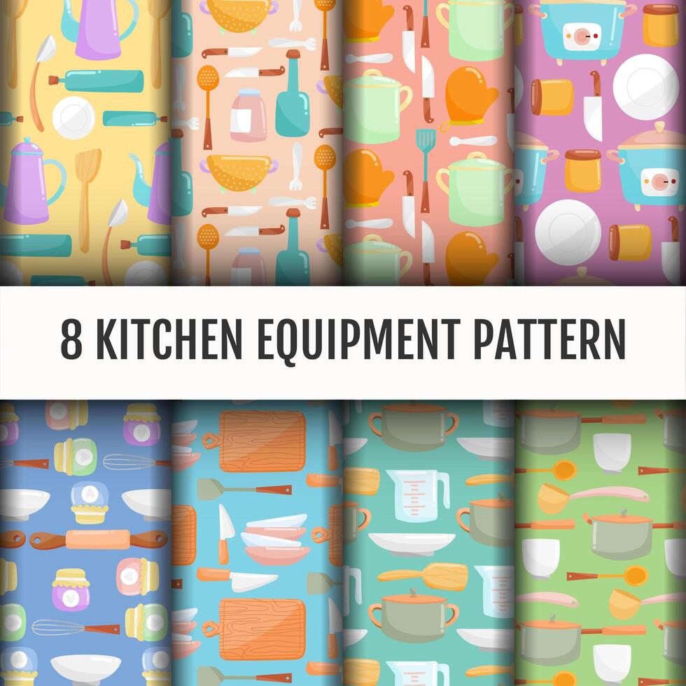 Seamless Kitchen tools pattern set vector