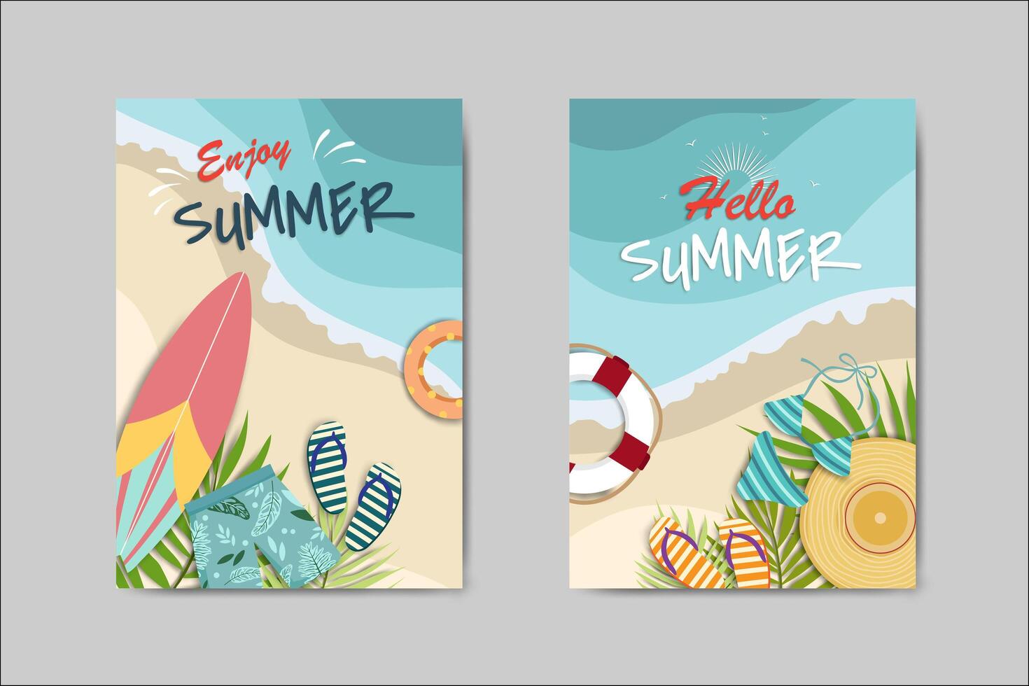 Beautiful Summer Card lettering card set vector
