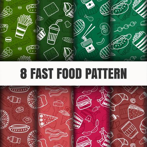 Fast food pattern flat set vector