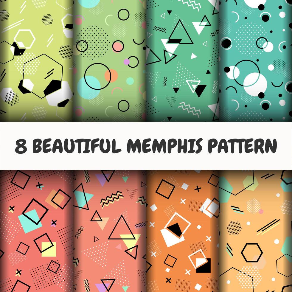 Seamless Memphis pattern set vector