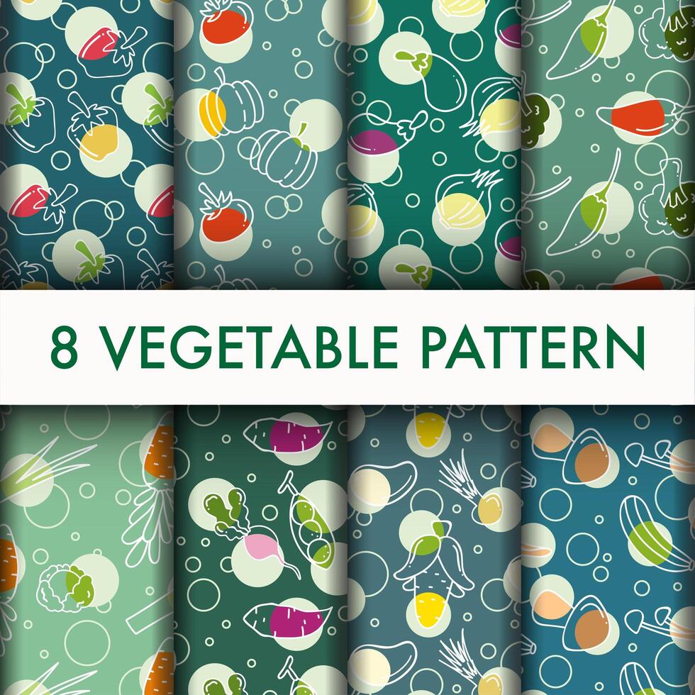 Seamless Vegetable pattern cool set. vector