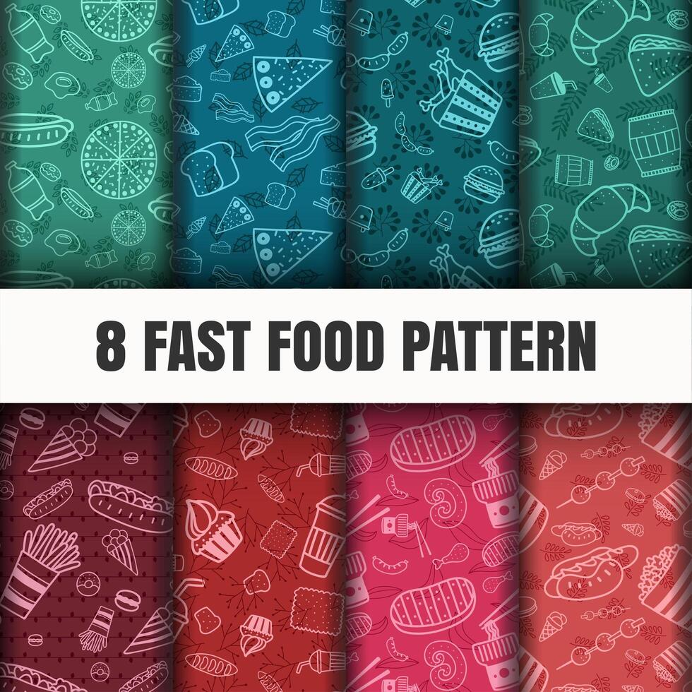 Seamless Fast food pattern set vector
