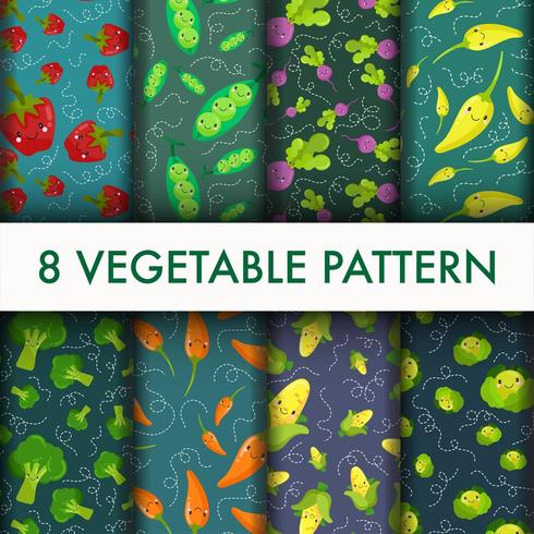 Seamless Vegetable cute pattern set. vector