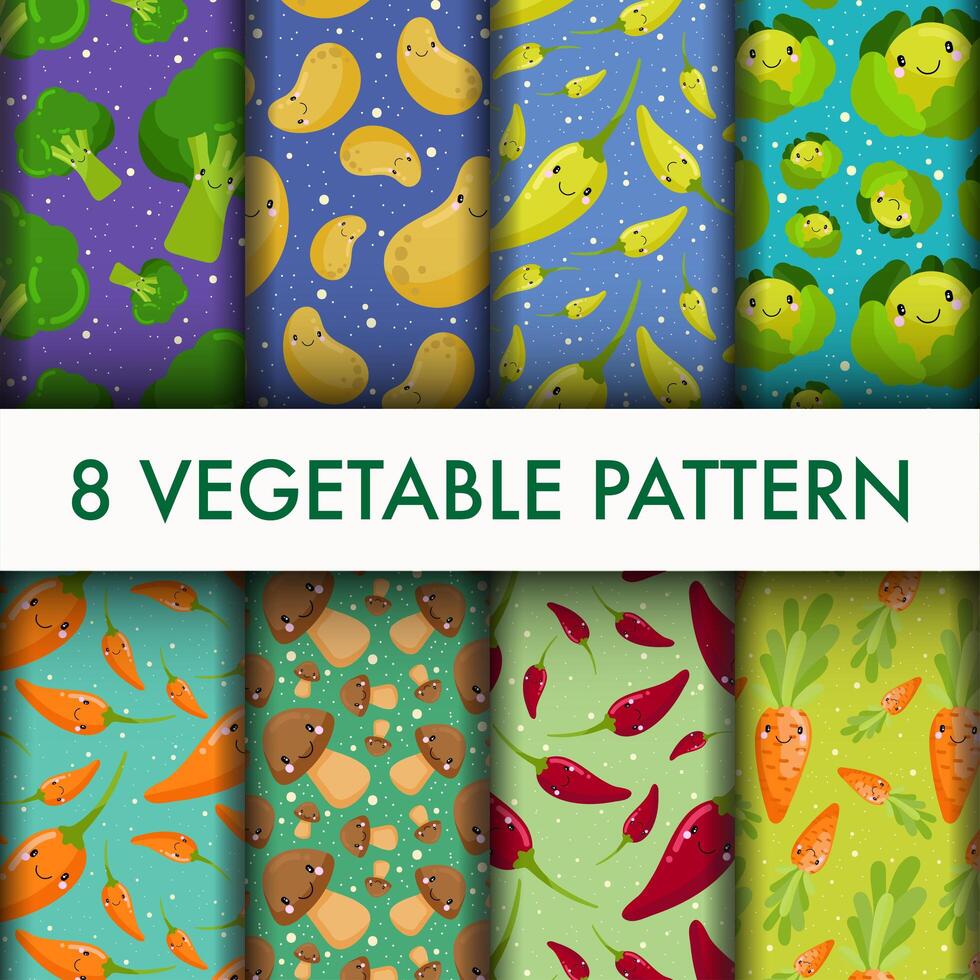 Cute seamless Vegetable pattern set vector