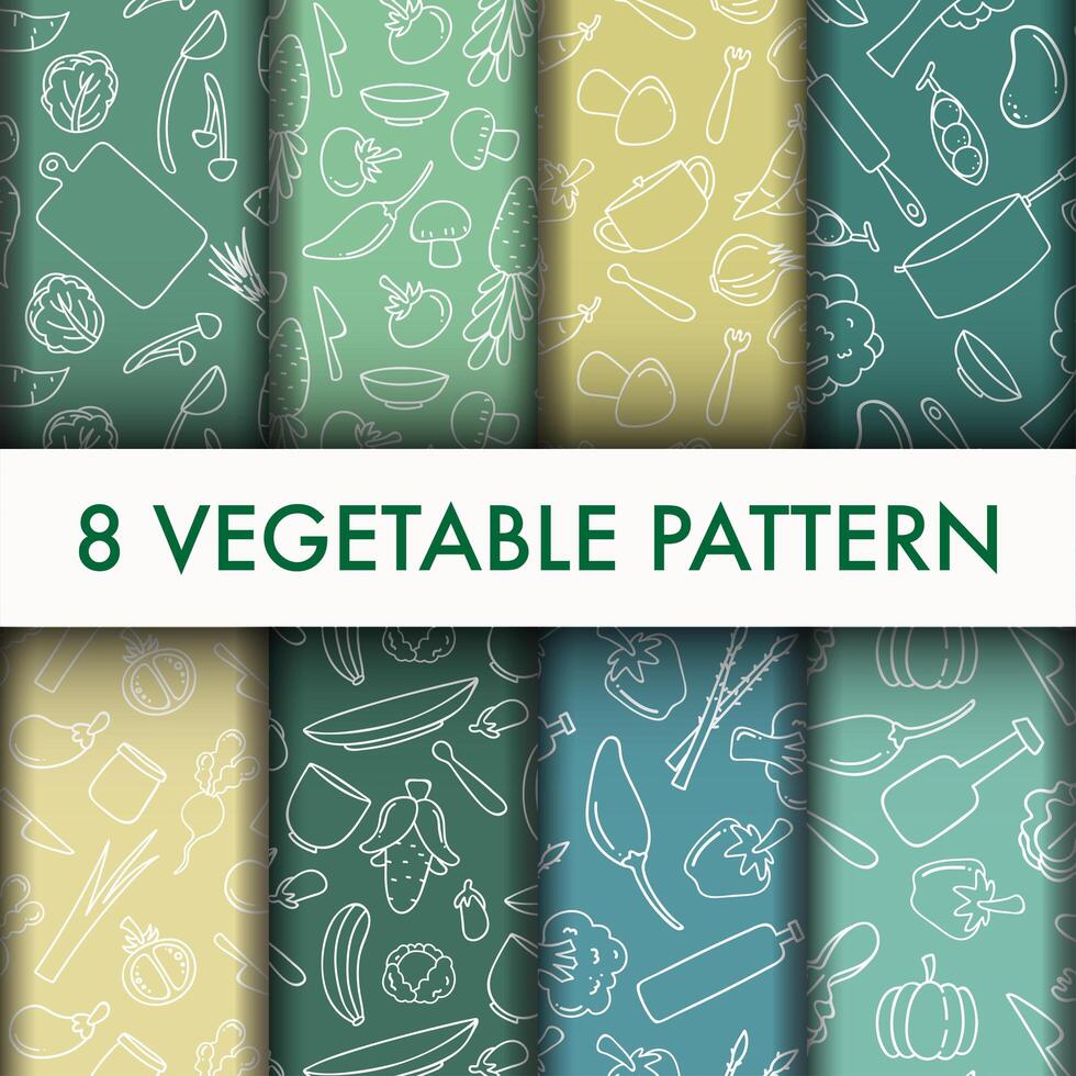 Vegetable pattern silhouette set vector