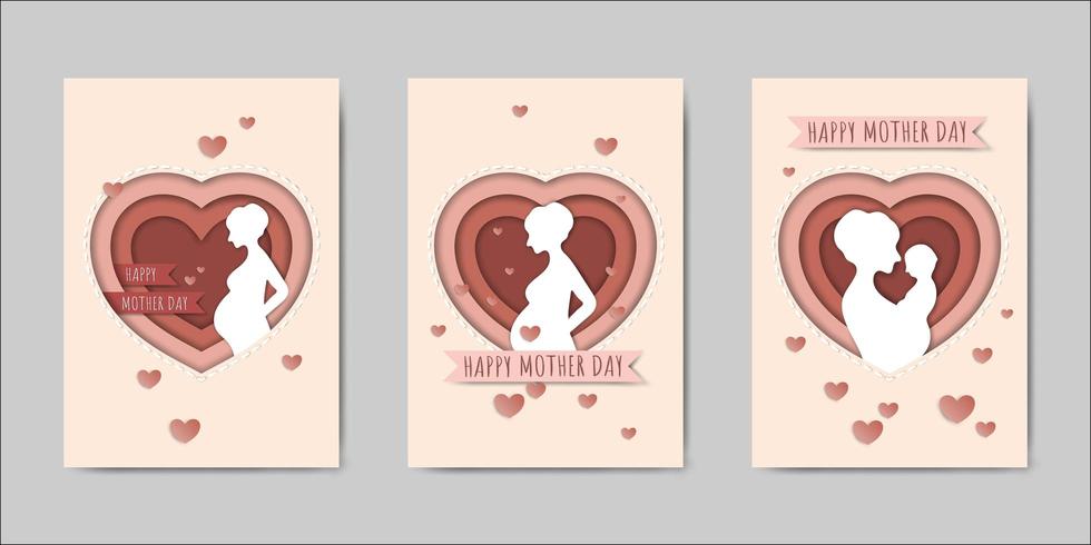 Conjunto de tarjetas de felicitación de letras feliz día de las madres vector