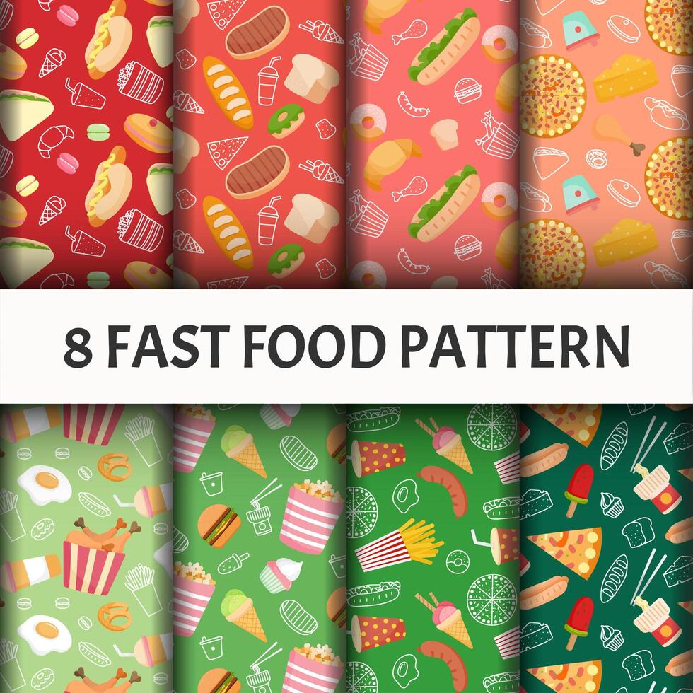 Seamless Fast food pattern set vector