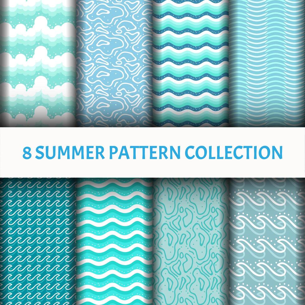 blue water wave Pattern set vector