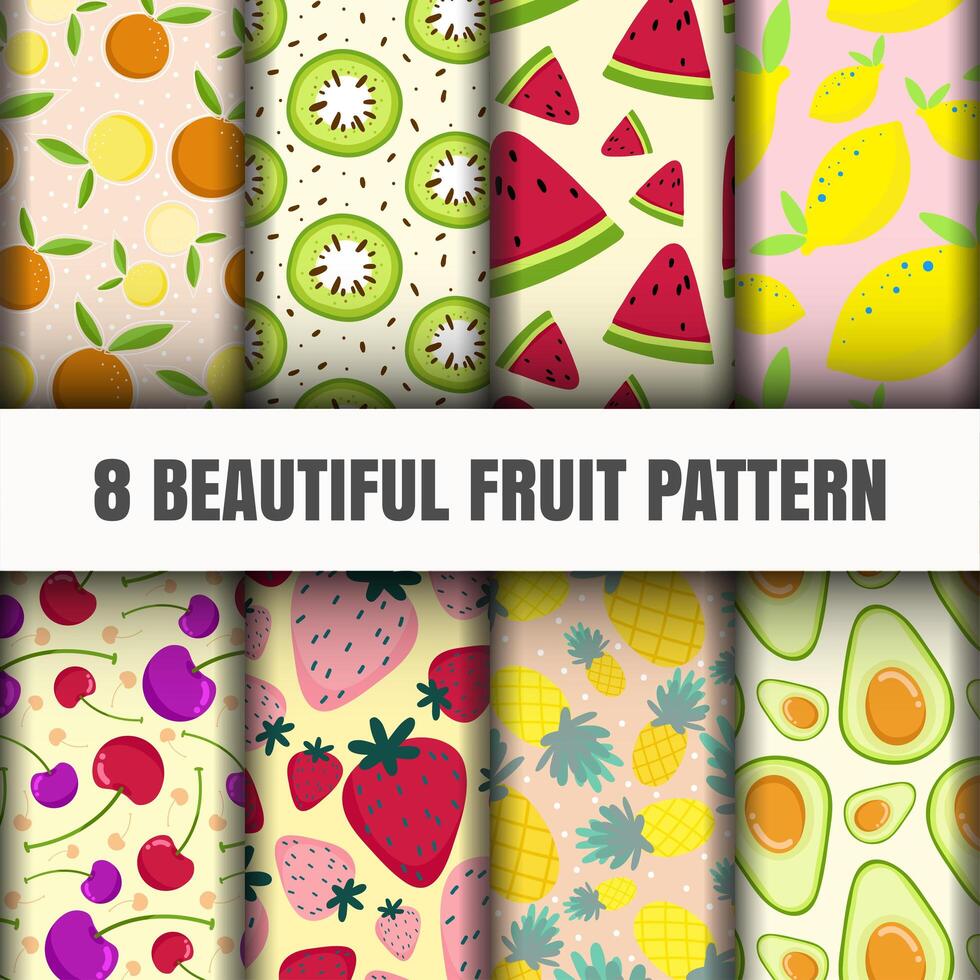 Seamless fruit pattern set vector