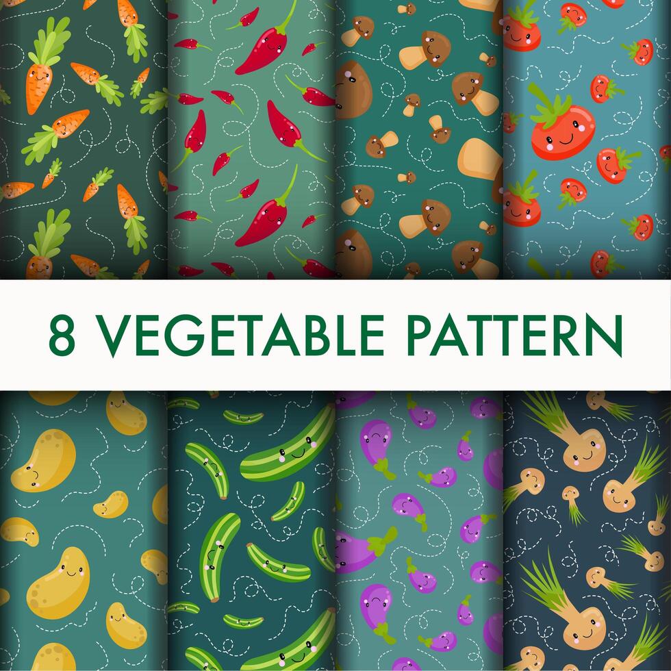 Cute Vegetable pattern set vector