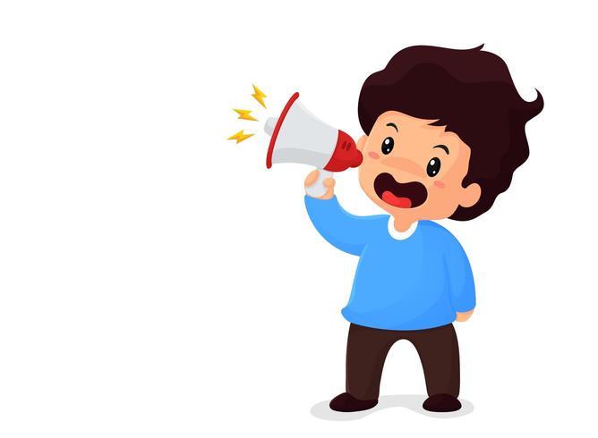 Boy holding a megaphone shouting for sale vector