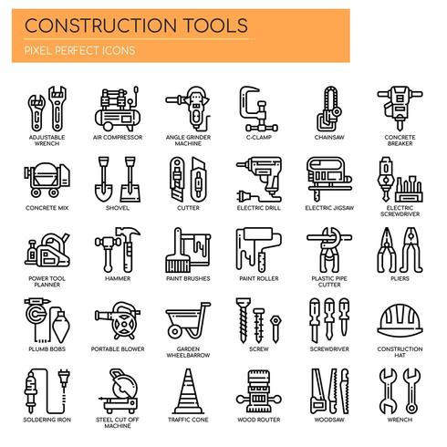 Construction Tools  Thin Line and Pixel Perfect Icons vector