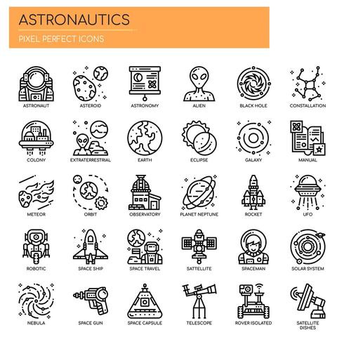 Astronáutica Thin Line y Pixel Perfect Icons vector