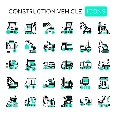 Vehículo de construcción Thin Line y Pixel Perfect Icons vector