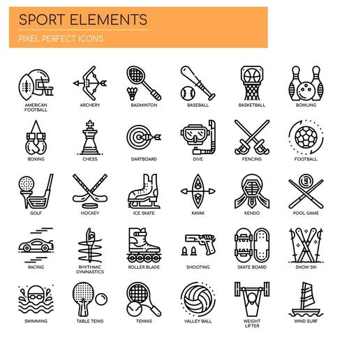 Sport Elements Thin Line y Pixel Perfect Icons vector