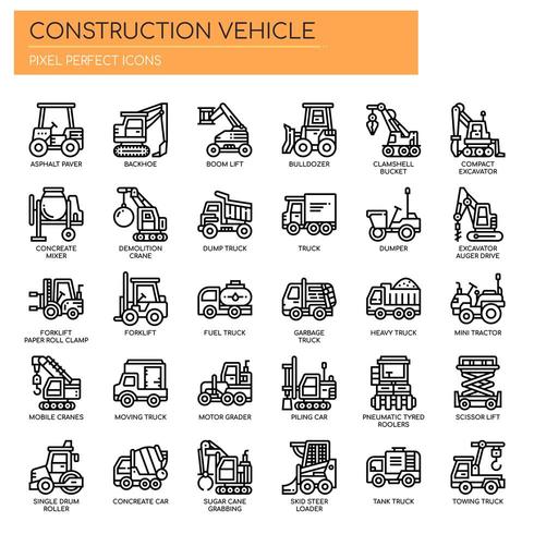 Construction Vehicle  Thin Line and Pixel Perfect Icons vector