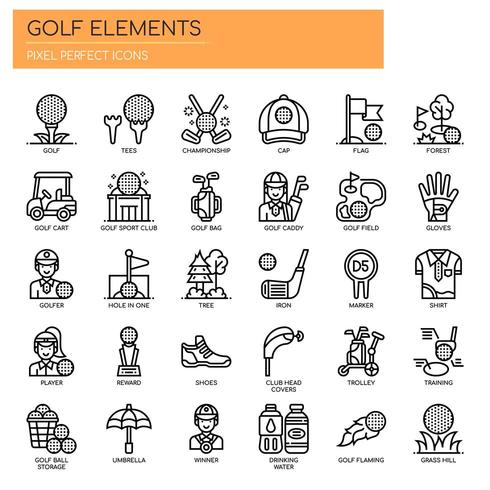 Golf Elements, Thin Line and Pixel Perfect Icons vector