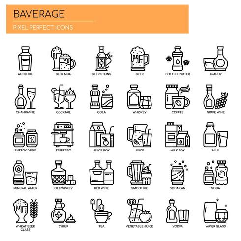 Beverage , Thin Line and Pixel Perfect Icons vector