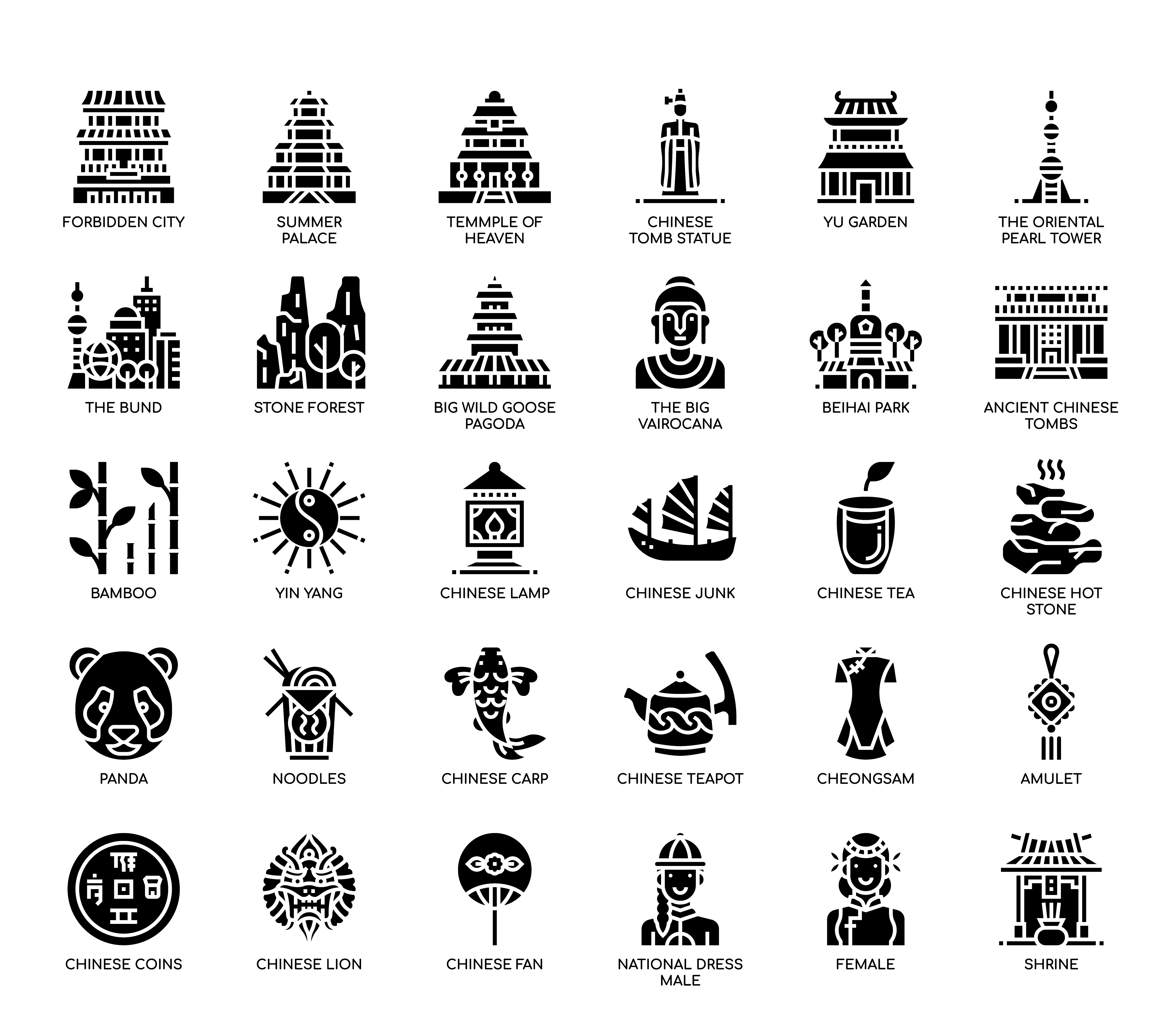 China Symbols Glyph Icons 680943 Vector Art At Vecteezy