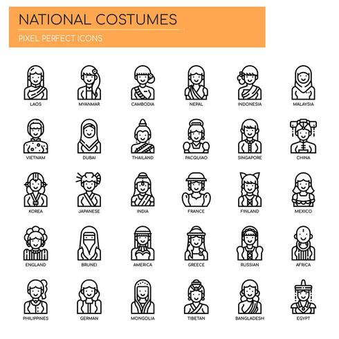 National Costumes , Thin Line and Pixel Perfect Icons vector