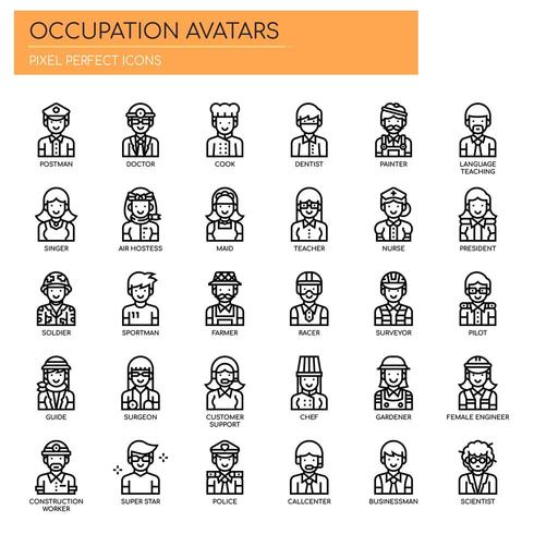 Ocupación Avatares Thin Line y Pixel Perfect Icons vector