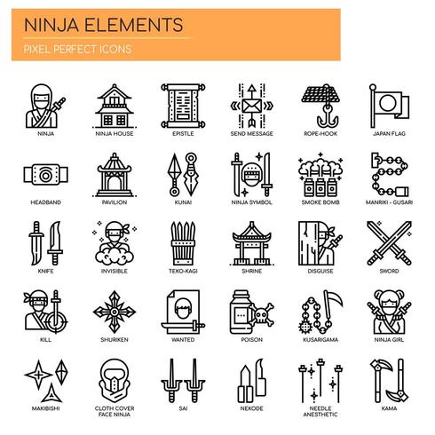 Ninja Elements , Thin Line and Pixel Perfect Icons vector